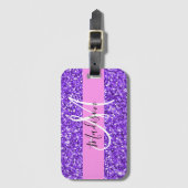 Glam Paars en Roze Glitter Sparkle Monogram Naam Bagagelabel (Voorkant (verticaal))