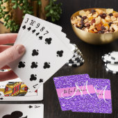 Glam Paars en Roze Glitter Sparkle Monogram Naam Pokerkaarten (Insitu)