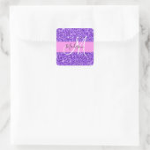 Glam Paars en Roze Glitter Sparkle Monogram Naam Vierkante Sticker (Tas)