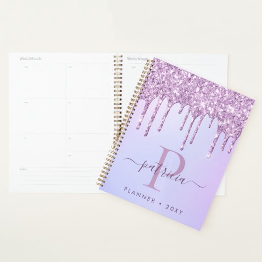 Glam Paars Glitter Drift Elegant Monogram Planner (Display)