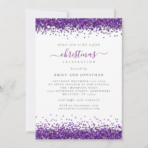 Glam Paars Glitter Kerstfeest White Kaart
