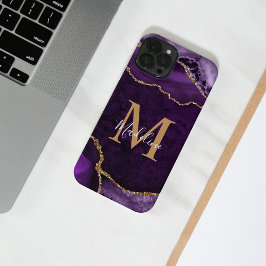 Glam Paars Gold Agate Geode Monogram iPhone 14 Hoesje