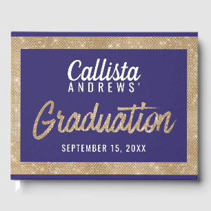 Glam Paars Gold Glitter Border Photo Afstuderen Gastenboek