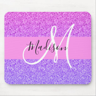 Glam paars roze glitter glans verloop monogram muismat