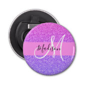 Glam Paars roze glitter sparkle Gradient Monogram Button Flesopener (Voorkant)