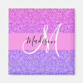 Glam Paars roze glitter sparkle Gradient Monogram Magneet (Voorkant)