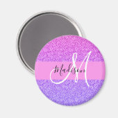 Glam Paars roze glitter sparkle Gradient Monogram Magneet (Voorkant / Achterkant)
