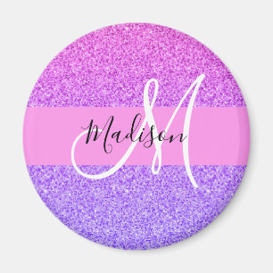 Glam Paars roze glitter sparkle Gradient Monogram Magneet