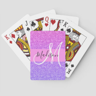 Glam Paars roze glitter sparkle Gradient Monogram Pokerkaarten