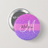 Glam Paars roze glitter sparkle Gradient Monogram Ronde Button 5,7 Cm (Voorkant /achterkant)