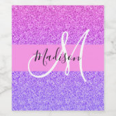 Glam Paars roze glitter sparkle Gradient Monogram Wijn Etiket (Enkel label)