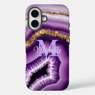 Glam Paarse Agate Geode iPhone 16 Stoer Hoesje