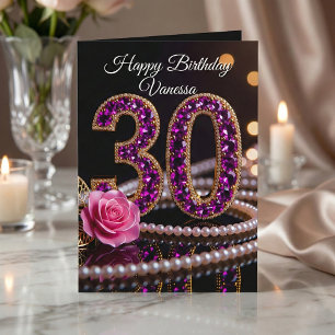 Glam Paarse Amethist Edelstenen en Parels 30e Verj Kaart