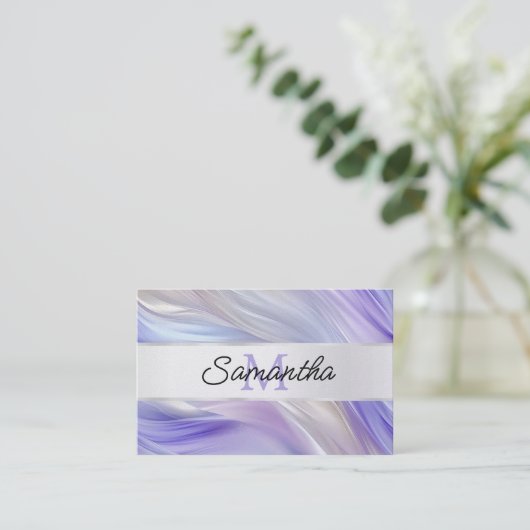Glam Paarse Blauwe Parel Swirls Monogram Visitekaartje (Staand voorkant)