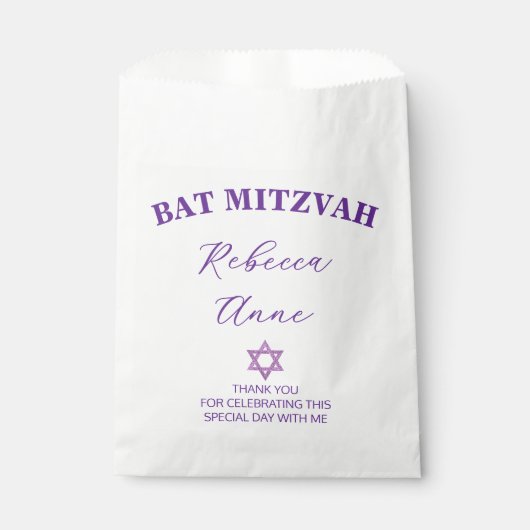 Glam Paarse Chic Bedankt Bat Mitzvah Party Bedankzakje (Voorkant)