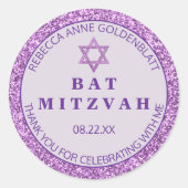 Glam Paarse Dank u Chic Bat Mitzvah Partij Ronde Sticker (Voorkant)