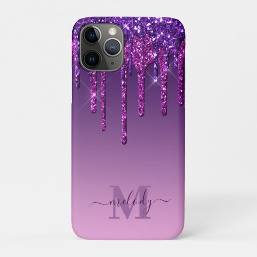 Glam Paarse Faux Glitter Driemonogram Case-Mate iPhone Case (Achterkant)