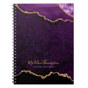 Glam Paarse Fluwelen Agate Geode Gold Script Notitieboek