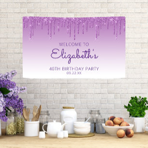 Glam Paarse Glitter Drip 40e Verjaardag Banner