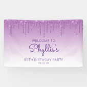 Glam Paarse glitter Drip 80th Birthday Spandoek (Horizontaal)