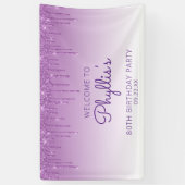 Glam Paarse glitter Drip 80th Birthday Spandoek (Verticaal)