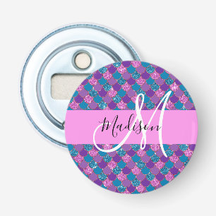 Glam Paarse Mermaid Glitter Sparkles Monogram Button Flesopener