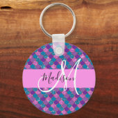 Glam Paarse Mermaid Glitter Sparkles Monogram Sleutelhanger (Voorkant)