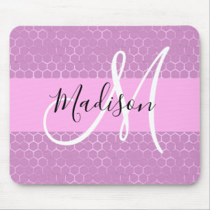 Glam Paarse Metaalachtige Roze Honingraat Monogram Muismat