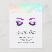 Glam Paarse ogen & breeuwen Waterverf Opslaan datu Uitnodiging Briefkaart (Voorkant)