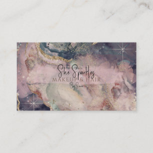 Glam Paarse Roze Aquarel Kosmische Glitter Schoonh Visitekaartje