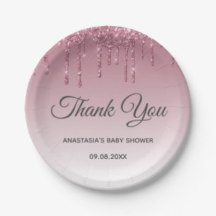 Glam paarse roze roze goud Bedankt Baby Shower Papieren Bordje
