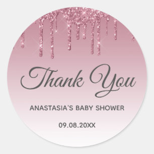 Glam paarse roze roze goud Bedankt Baby Shower Ronde Sticker