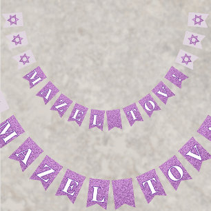 Glam Paarse Sparkle Girl Mazel Tov Bat Mitzvah Vlaggetjes