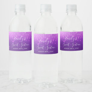 Glam Paarse Sweet 16 Waterfles Etiket