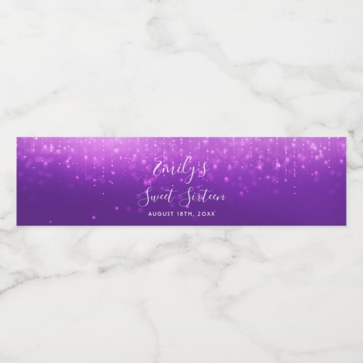 Glam Paarse Sweet 16 Waterfles Etiket (Enkel label)