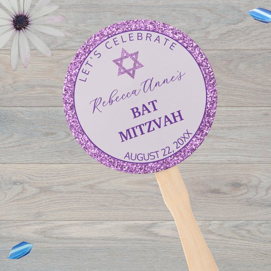 Glam Paarse Trendy Meisje Foto Bat Mitzvah Party Handwaaier