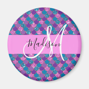Glam Paarse Zeemeermin Glitter Glans Monogram Naam Magneet