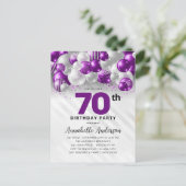 Glam Paarse Zilveren Ballon Glitter 70e Verjaardag Briefkaart (Staand voorkant)