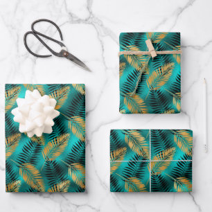 Glam palmbladeren goud zwart teal nepsilicon inpakpapier vel