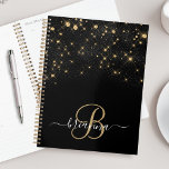 Glam Parties scintillant or diamant étincelle Élég<br><div class="desc">Créez votre propre planificateur étincelant diamant noir et or personnalisé avec votre monogramme et votre nom personnalisés.</div>