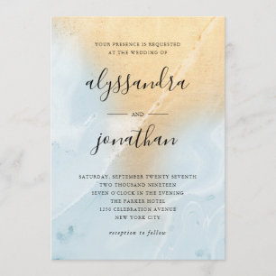 Glam Pastel Blue en Gold Marble Kijk Weddenschap Kaart