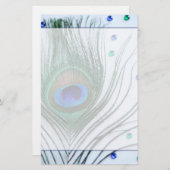 Glam Peacock Feather Blue Briefpapier (Voorkant / Achterkant)