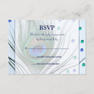 Glam Peacock Feather Blue-reactiekaart RSVP Kaartje