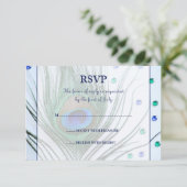 Glam Peacock Feather Blue-reactiekaart RSVP Kaartje (Staand voorkant)