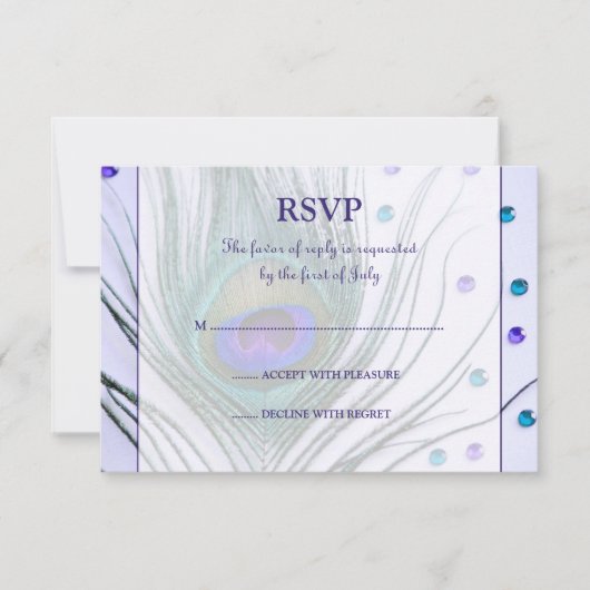 Glam Peacock Feather Paars Response Card RSVP Kaartje (Voorkant)