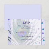 Glam Peacock Feather Paars Response Card RSVP Kaartje (Voorkant / Achterkant)