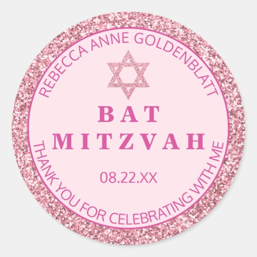 Glam Pink Bedankt Chic Bat Mitswa Party Ronde Sticker (Voorkant)