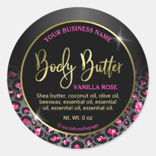 Glam Pink Black Leopard Print Body Butter Labels