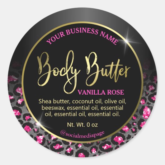 Glam Pink Black Leopard Print Body Butter Labels (Voorkant)