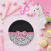 Glam Pink Bow Diamond Black Snow Leopard Papieren Bordje (Feest)